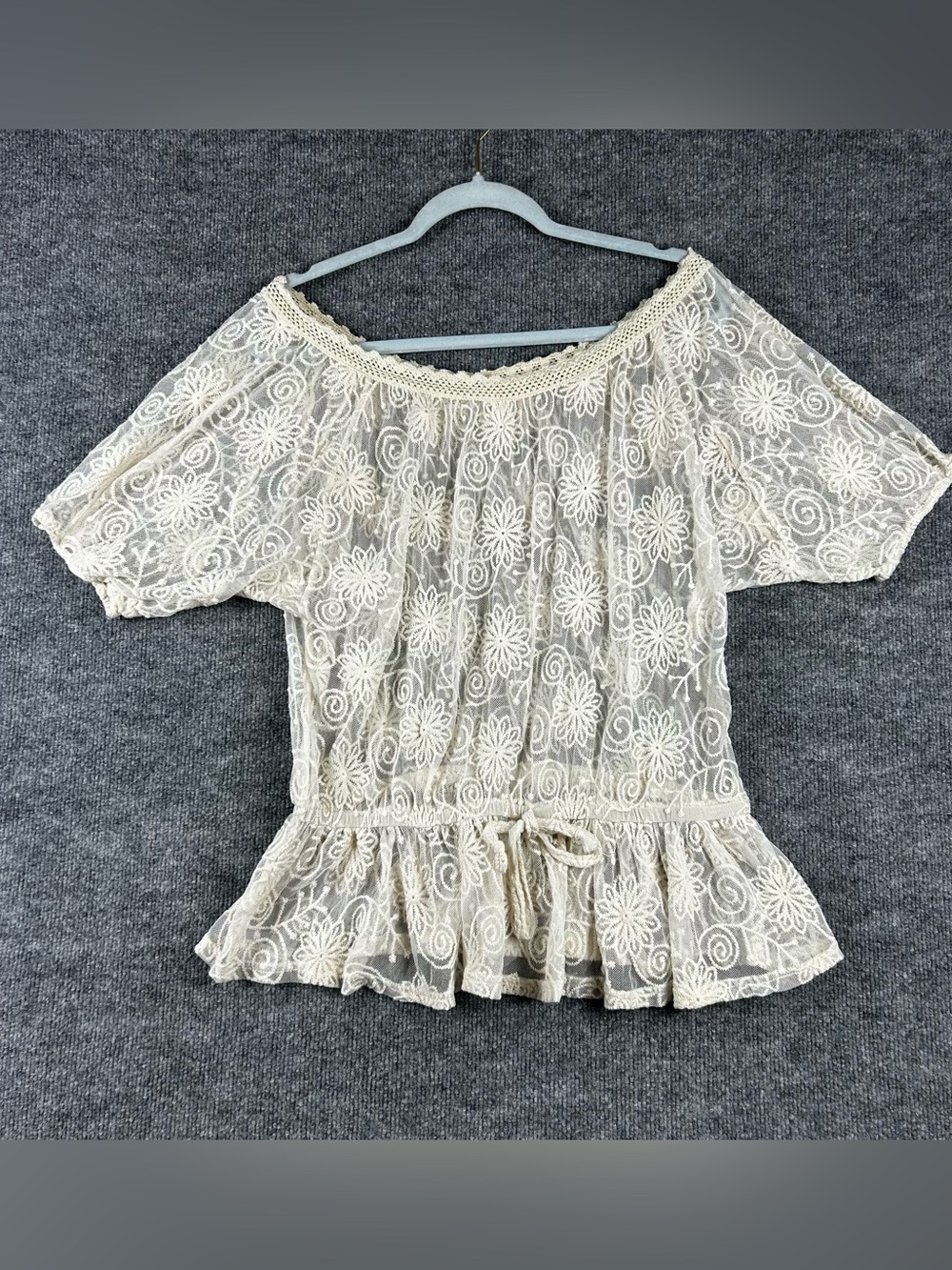 Cato Sheer Lace Peplum Top Cottagecore Coquette Cream Size L